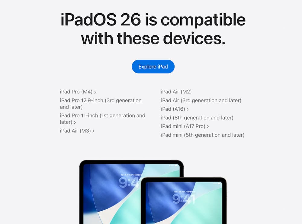 苹果iPadOS 26支持iPad设备列表一览