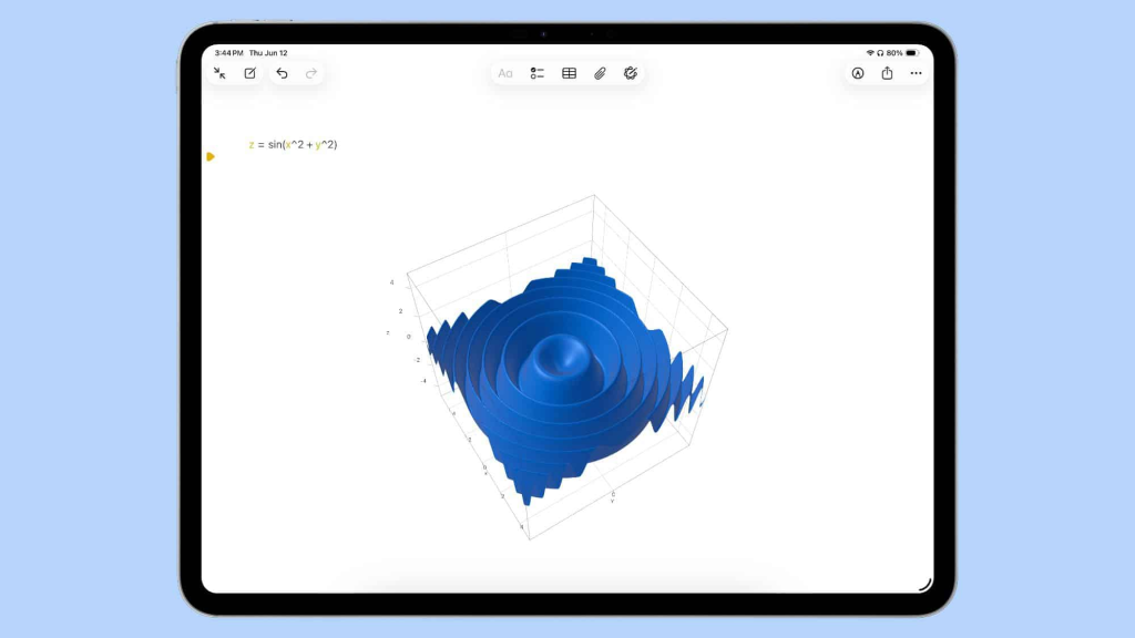 iPadOS 26 新增 Math Notes 3D 绘图功能