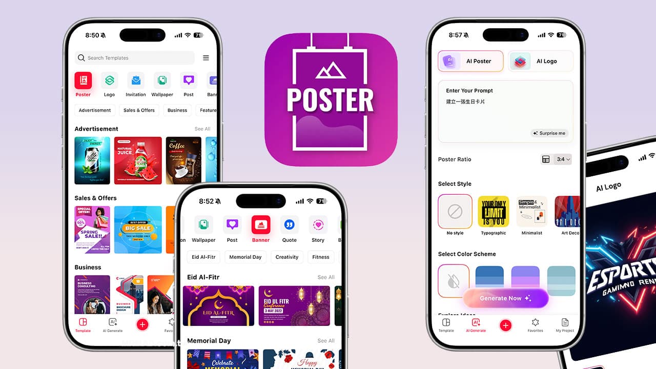 Poster design海报模板设计APP终身限免！ 内置AI海报Logo一键生成
